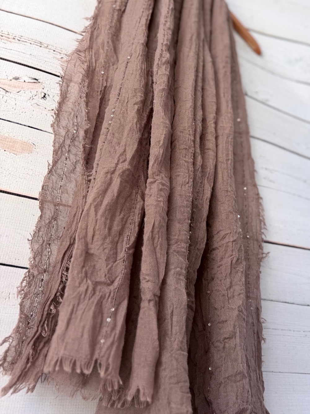 Lightweight Taupe Crinkled Scarf - Versatile Women's Wrap - Picture 6 of 8